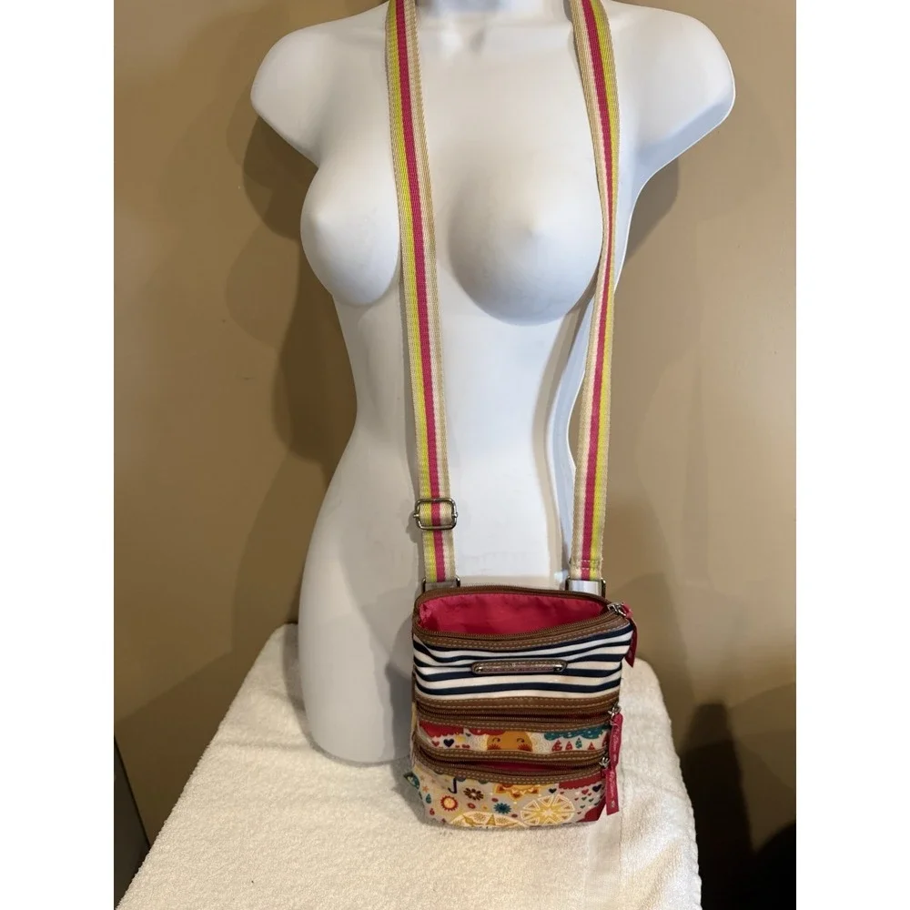 Lily Bloom Multicolor Crossbody Bag Striped Graphic Print Adjustable Strap Pink…